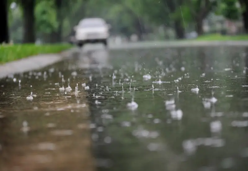 Rain pooling on the ground in a Texas neighborhood