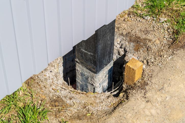 Concrete push pier installed to stabilize a foundation in Dallas, TX